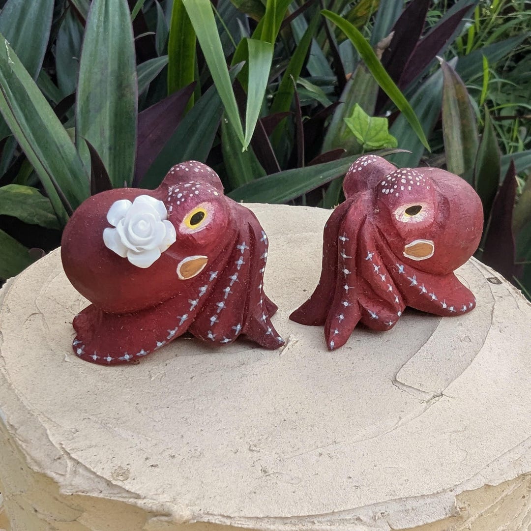 Handcarved Wooden Octopus Wedding Cake Topper | Bride & Groom Ocean ...
