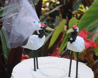 Japanese Red Crowned Crane Wedding Cake Topper - Handcarved, customized, and personalized cake topper - Crane, Egret, Sandhill