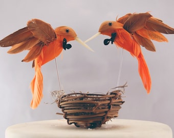 Orange Hummingbird Wedding Cake Topper: Groom & Groom Gay Love Bird Cake Topper -- Two Grooms