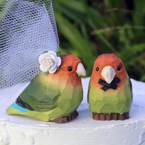 NEW! Tropical Lovebirds Wedding Cake Topper - Handcarved, wooden Parrot Bride & Groom -- Newlywed / Anniversary Gift