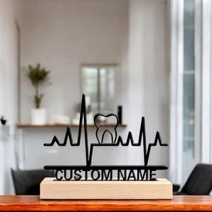 Tooth ECG Name Plaque, Personalized Dentist Office Sign, Custom Dental Wall Decor, Gift for Dentist or Dental Student, Medical Gift Idea