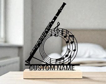 Decorazione murale in metallo personalizzata con clarinetto, targa con nome personalizzato, decorazione per sala musica, regalo per musicisti, ricordo rustico per la casa