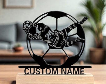 Decorazione murale in metallo personalizzata con portiere di calcio, targa con nome personalizzato, decorazione per la sala sportiva, regalo per atleti, ricordo rustico per la camera da letto