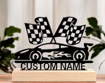 Custom Racecar Name Plaque, Personalized Racing Car Metal Sign, Boys Gaming Room Decor, Birthday Gift For Kids, Custom Name Wall Sign