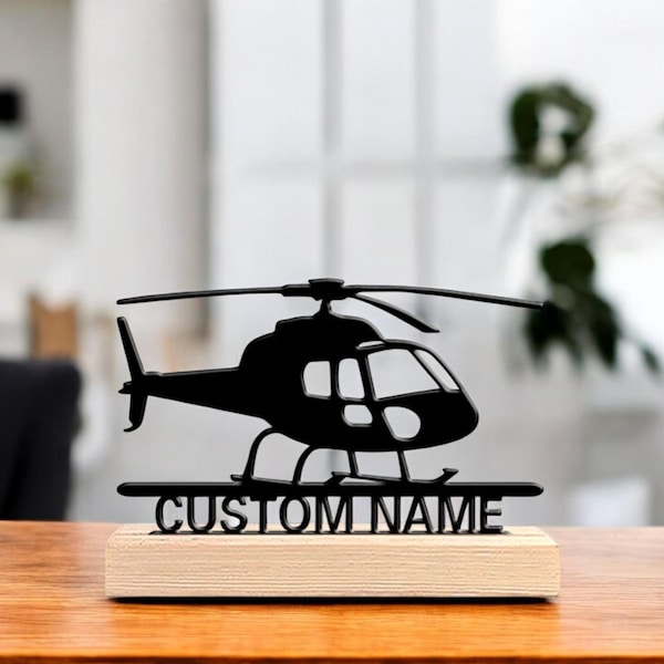 Letrero de helicóptero personalizado, arte mural de aviación para pilotos, placa con nombre personalizada con diseño de helicóptero, regalo personalizado para la decoración de habitaciones infantiles.