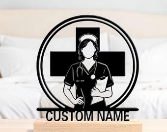 Targa personalizzata con nome per infermiere/a, regalo per operatori sanitari, decorazione personalizzata per scrivania medica, regalo di apprezzamento per infermieri, eroe del NHS, insegna con base in legno
