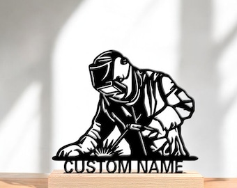 Personalisierte Geschenk Namen Plakette, benutzerdefinierte Schweißer Wandschild mit Fackel Design, Metall Werkstatt Dekor, Garage Namen Anzeige, Muttertagsgeschenk