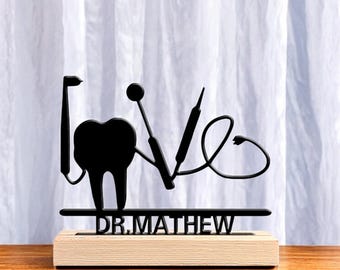 Custom Dentist Name Plaque, Personalized Dental Tools Name Sign, Dental Office Decor, Gift for Dentist or Hygienist, Metal Name Plaque