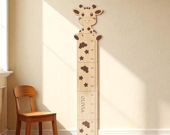 Personalisierte Wachstumstabelle Lineal | Kinderzimmer Wand Dekor | Babypartygeschenk | Maßband aus Holz für Kinder | Neues Baby-Geburtstags-Geschenk