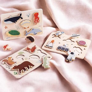 Montessori Wooden Baby Puzzle Toy, Forest Sea Space Theme Learning Toy, Educational Gift for Toddlers, Cartoon Animal Puzzle Game