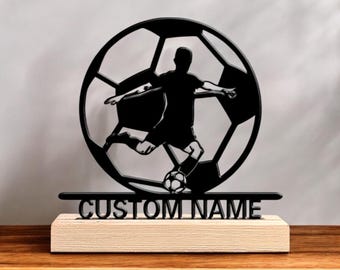 Targa personalizzata con nome da calciatore, insegna in metallo personalizzata con nome da calciatore, targa con nome sportivo per bambini, decorazione per camera da letto, regalo personalizzato per ragazzi