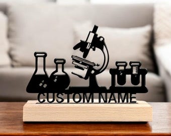 Custom Science Name Plaque, Personalized Lab Decor Sign, Microscope Name Plate, STEM Gift for Kids, Custom Name Sign for Scientists