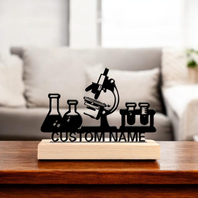 Custom Science Name Plaque, Personalized Lab Decor Sign, Microscope ...