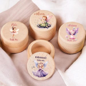 Caja de madera personalizada para monedas de hada de los dientes - Caja de madera para guardar dientes de niña - Regalo de bautizo - Caja de madera personalizada para guardar monedas de hada de los dientes
