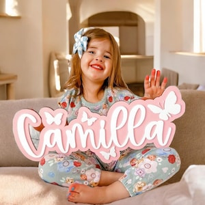 Letrero de madera personalizado con nombre - Letrero con nombre de mariposa para niñas - Letrero con nombre para niñas - Letras de madera - Letrero con nombre para habitación de bebé - Letrero de madera con nombre para bebé