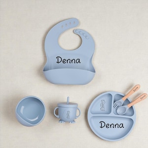 Personalized Baby Plate & Bib Set, Silicone Toddler Feeding Kit with Name, Custom Baby Shower Gift, Baby Mealtime Set, Birthday Gift