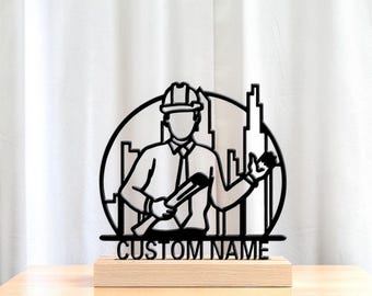 Targa personalizzata con nome per ingegnere, insegna in metallo personalizzata per appaltatore, decorazione da parete per ufficio, regalo per costruttori, complemento d'arredo rustico per casa o ufficio.