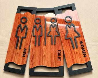 Letrero de baño acrílico moderno, letrero para puerta de baño, letrero minimalista para baño, letrero para baño unisex.