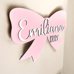 Letrero de madera personalizado con nombre - Letrero con nombre de lazo para niñas - Letrero con nombre para niñas - Letras de madera - Letrero con nombre para guardería de bebés - Letrero de madera con nombre para bebé
