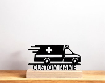 Custom Ambulance Wall Sign, Personalized Gift Name Plaque, Emergency Services Metal Decor, Gift for EMT and First Responders, Mother's Day