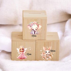 Girls Wooden Money Box, Personalized Wooden Piggy Bank with Baby Name, Child Money Box, Wooden Money Gift For Children, Christmas Gift