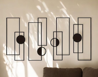 Ingelijste metalen wandsculptuur, interieuraccent, moderne muurkunstset, decoratief metalen hangend, abstracte muurlijstkunst, housewarmingcadeau