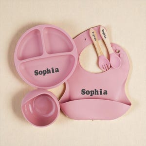 Custom Baby Feeding Set with Name, Silicone Toddler Plate & Bib, Personalized Baby Shower Gift, BPA Free Weaning Kit, Birthday Gift