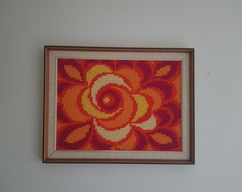 刺繍入り額入りタペストリー スウェーデン製 ヴィンテージ 刺繍 ハンドメイド 70年代