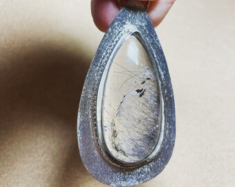 Long Teardrop Rutilated Quartz Sterling Silver Pendant