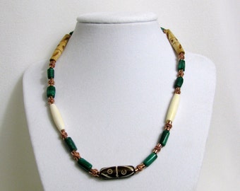 Malachite Bone and Copper Beaded Necklace RKMixables Copper Collection RKM326