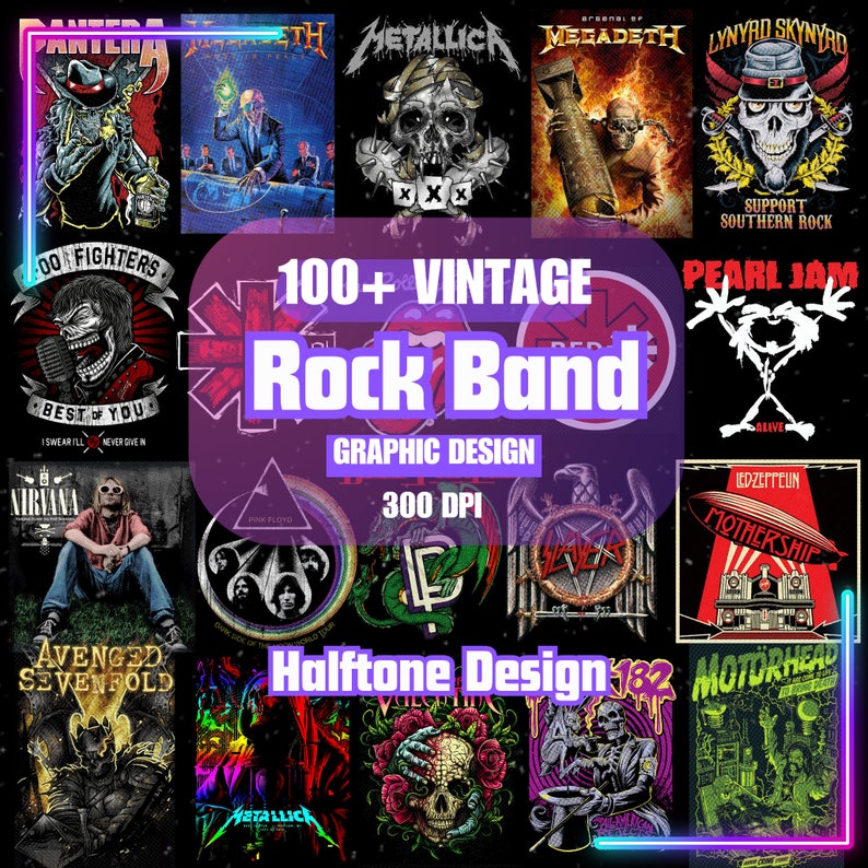 100 Rockband Halftone PNG Graphic Design Print on Demand Tshirt Design