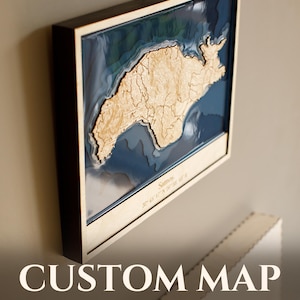TimberTale™ QUALSIASI POSIZIONE Mappa in legno epossidico personalizzata, mappa in legno di lago, fiume o costa, regalo perfetto per marito o moglie