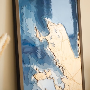 Mappa in legno tagliata al laser e resina epossidica personalizzata, regalo personalizzato, inaugurazione della casa, 5° anniversario, regalo di anniversario, decorazione della casa sul lago