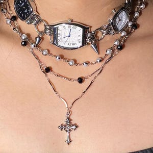 Layered Pendant Necklace, Watch Choker Necklace , Y2K Trendy Chain Choker, Watch Pendant Cyberpunk