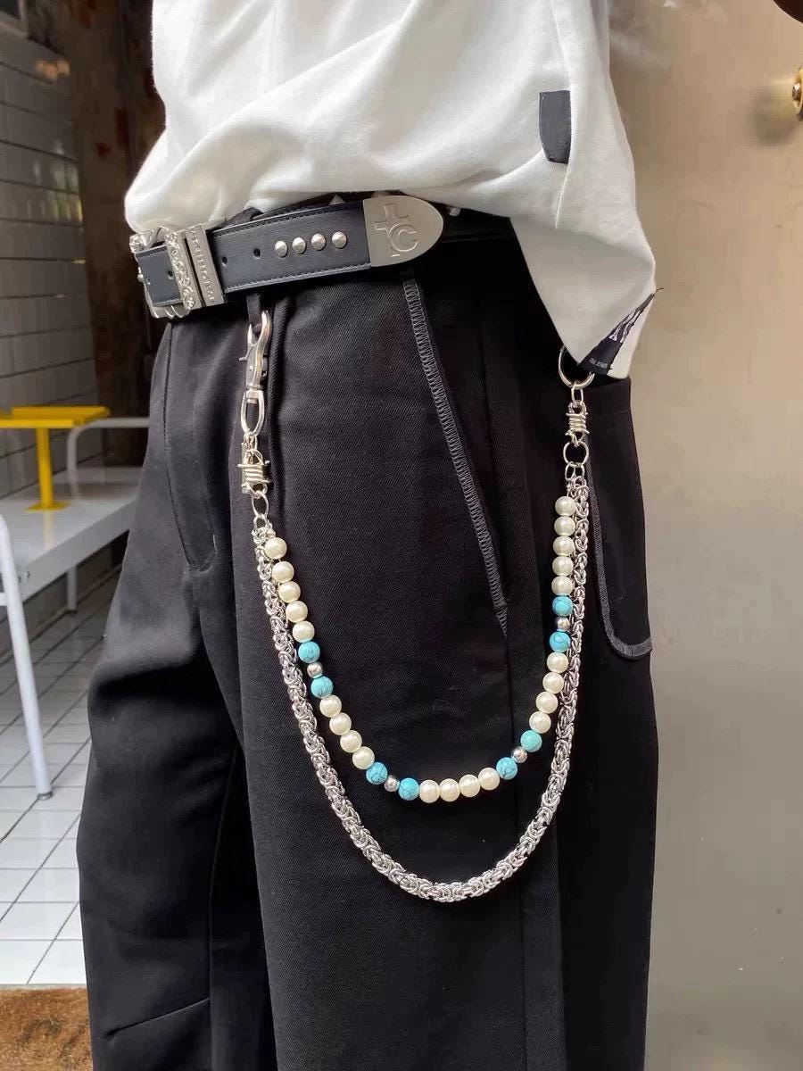 KunJoe Layered Pants Chain For Men Women Wallet Chain Exquisite Rhinestone Flower