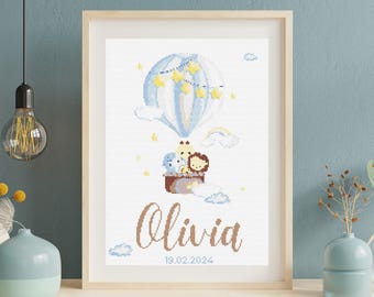 Patrón de punto de cruz con nombre de bebé personalizado, punto de cruz digital, punto de cruz PDF, hecho a mano, descargar PDF