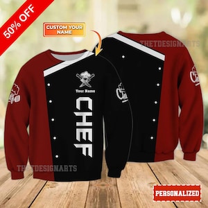 Chef Shirt Custom Cook Sweatshirt Black & Red, Master Chef Apparel for Cooking, Chef Gift for Christmas, Gift for Culinary Professionals