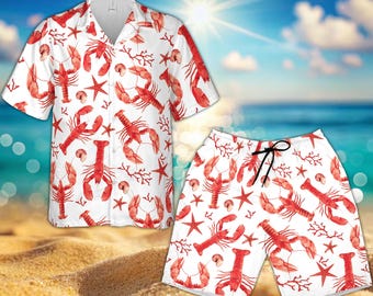 Lobster Pattern Hawaii Shirt for Men Women Youth, Funny Lobster Button Shirt, Lobster Summer Aloha Shirt,Lobster Lovers, Sea Animal Gifts