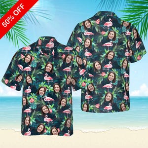Personalize Tropical Flamingo Hawaii Shirt with Face, Custom Image Hawaiian Aloha Shirt , Custom Vacation Tropical Hawaii Shirt, Group Shirt