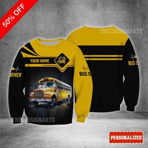 Busschulfahrer 3D personalisierter Hoodie, benutzerdefiniertes Namenssweat für Busfahrer, einzigartiges Geschenk für Busfahrer Wertschätzung