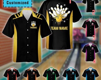 Personalized Retro Bowling Hawaiian Shirt, Custom Name Button Down for Bowling Team, Matching Team Shirt, Bowler Gift for Men, Bowling Lover