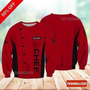 Chef Red Uniform Sweatshirt Hoodie, Custom Name 3D Print, Christmas Shirt Gift for Chefs, Christmas Gift for Cooking Professionals