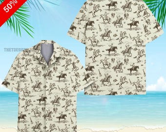 Cowboy Pattern Hawaiian Shirt for Men Women Youth, Western Cowboy Summer Aloha Shirt, Rodeo Button Shirt, Western Style Outfit, Cowboy Gifts