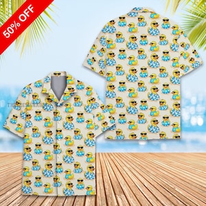 Cute Duck Hawaiian Shirt Men Women Youth, Funny Duck Summer Vacation Aloha Shirt, Yellow Duck Button Shirt, Duck Lovers Shirt, Duck Gifts
