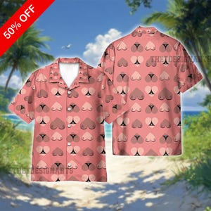 Cheeky Heart Hawaiian Shirt, Funny Naughty Button-Down Shirt, Playful Tropical Shirt, Funny Retro Summer Tee, Vacation Events & Gifts