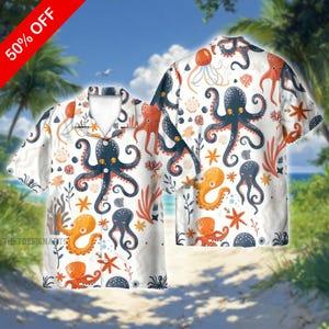 Octopus Hawaiian Shirt, Vibrant Sea Life Summer Party Outfit, Octopus Summer Party Shirt, Gift for Tropical Vacation Lovers, Tropical Gift
