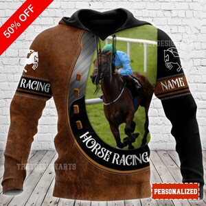 Personalized Horse Racing Hoodie with Photo & Name for Men Women, Custom Sports Sweatshirt Gift for Horse Racing Fans