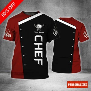 Chef TShirt Custom Cook Shirt Black & Red, Personalized Cooking Apparel for Culinary Professionals, Gift for Chefs
