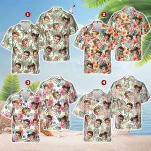 Aangepast tropisch patroon Hawaiiaans shirt met gezicht, gepersonaliseerde foto Hawaiiaans shirt, grappig shirt Aloha vakantie heren, vrijgezellenfeest shirts