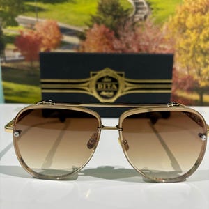 DITA Mach Seven Sunglasses:  Vintage Gold & Black Frame With Brown Lens Eyewear Men Gift, Thanks Giving Day Gift